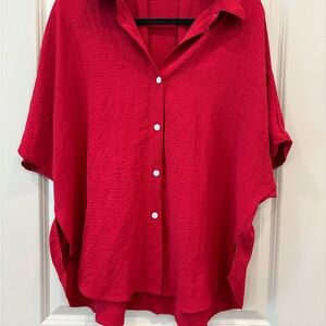 Red Button-Up Blouse